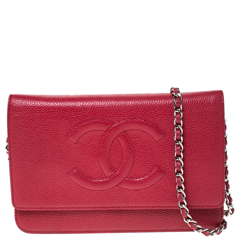 مملوكة مسبقًا Chanel Red Caviar Leather Timeless WOC Clutch Bag