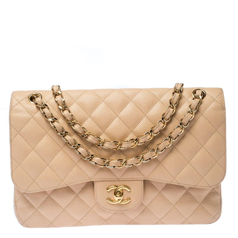 Chanel Beige Quilted Caviar Leather Jumbo Classic Double Flap Bag Chanel |  TLC