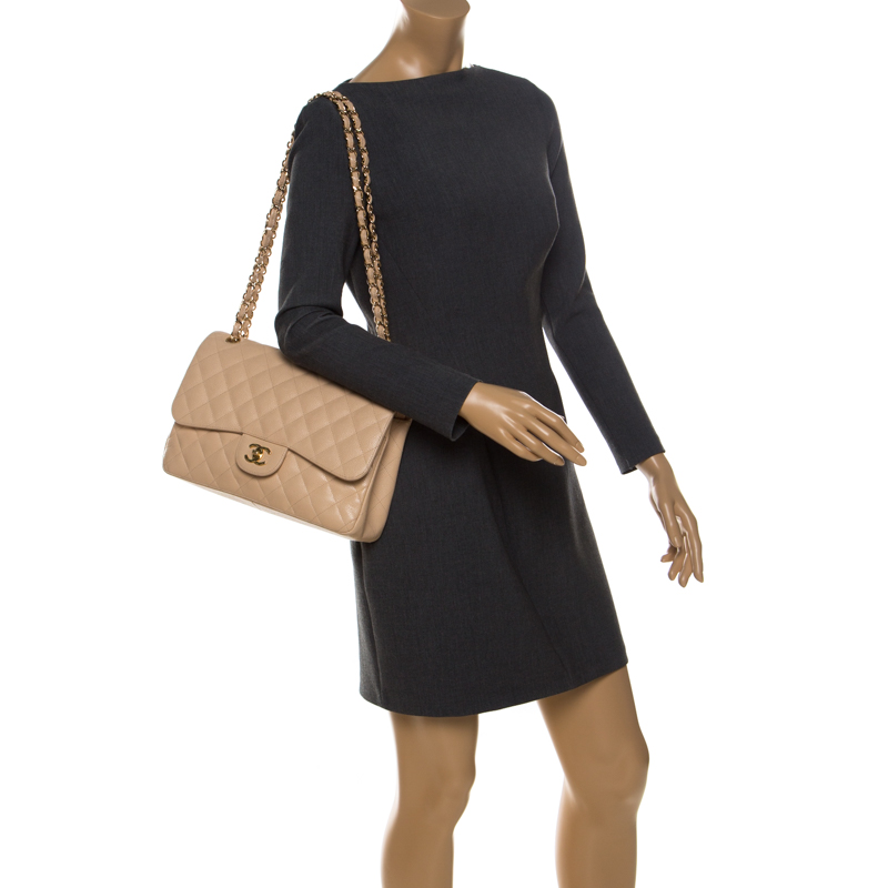 

Chanel Beige Quilted Caviar Leather Jumbo Classic Double Flap Bag