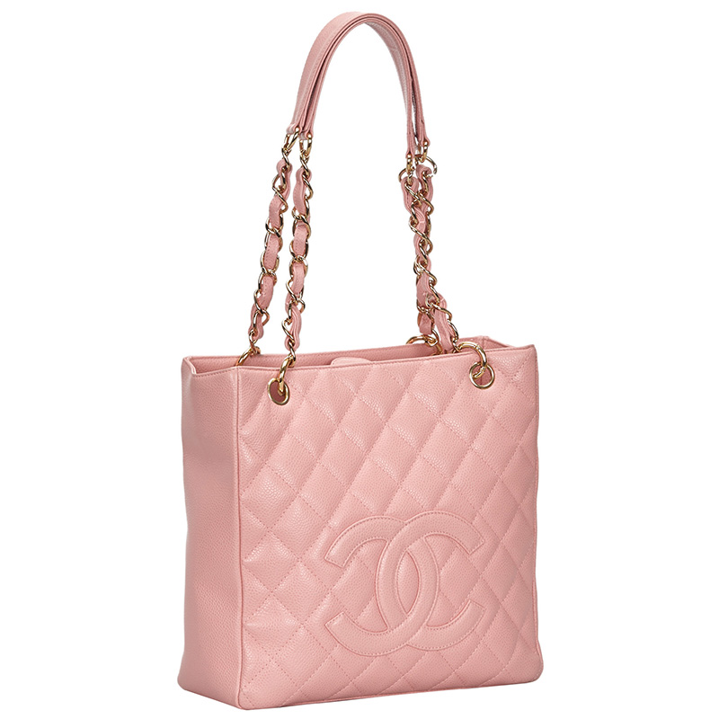 

Chanel Pink Caviar Leather Matelasse Petite Shopping Tote