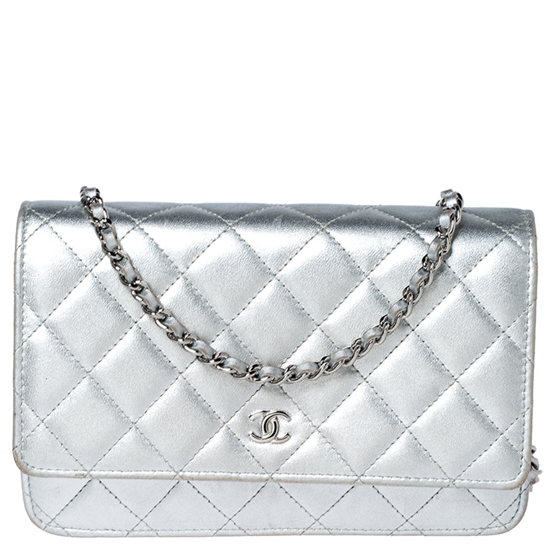 Chanel Silver Quilted Leather Classic CC Woc Flap Bag