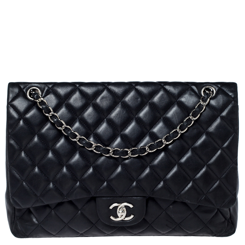 Pre Owned Chanel Black Quilted Leather Maxi Classic Single Flap Bag