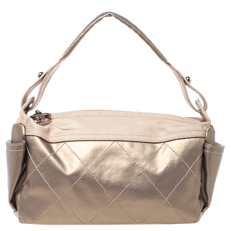 مملوكة مسبقًا Chanel Gold Canvas Paris Biarritz Shoulder Bag