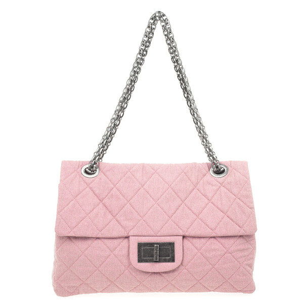 Pre Owned Chanel Rose Denim Quilted  XL Flap Bag