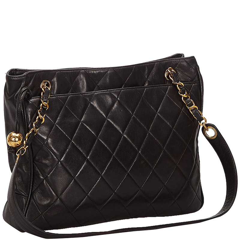

Chanel Black Lambskin Leather Matelasse Shoulder Bag