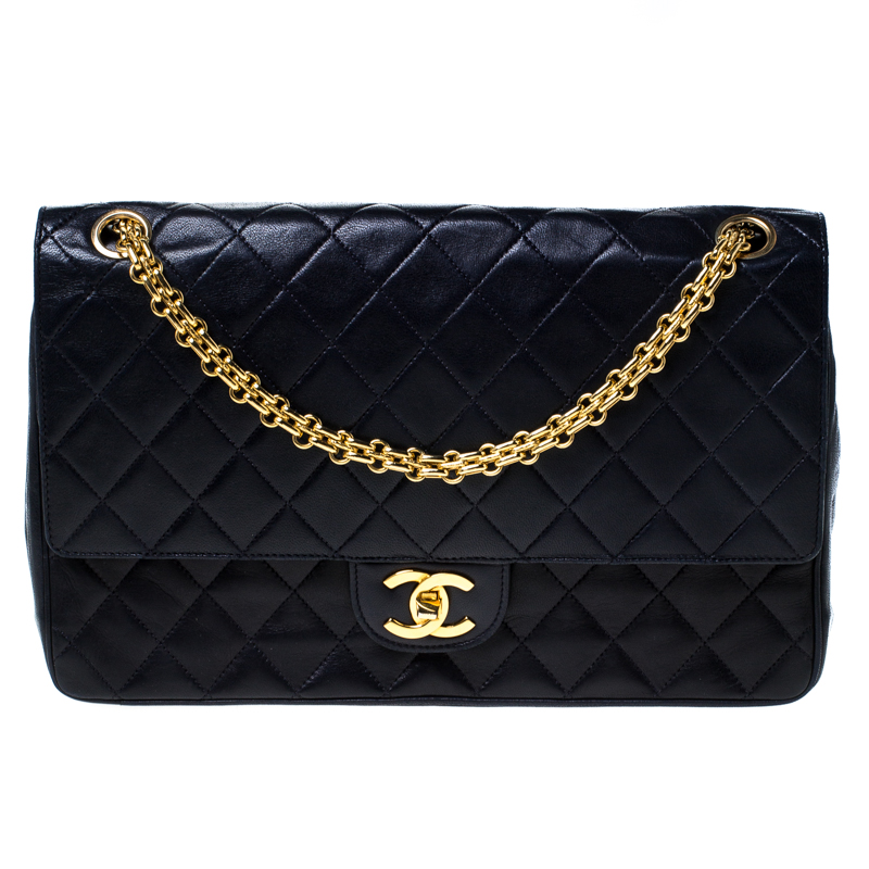 Chanel Navy Blue Quilted Leather 2.55 Mademoiselle Double Flap Bag