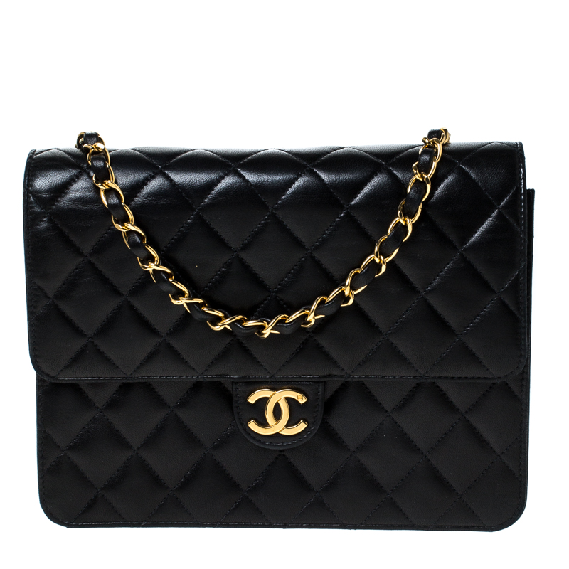 Pre Owned Chanel Black Quilted Leather Small Vintage Classic Single Flap Bag