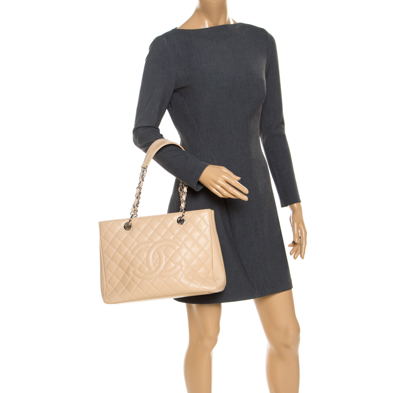 

Chanel Beige Quilted Caviar Leather Grand Shopper Tote
