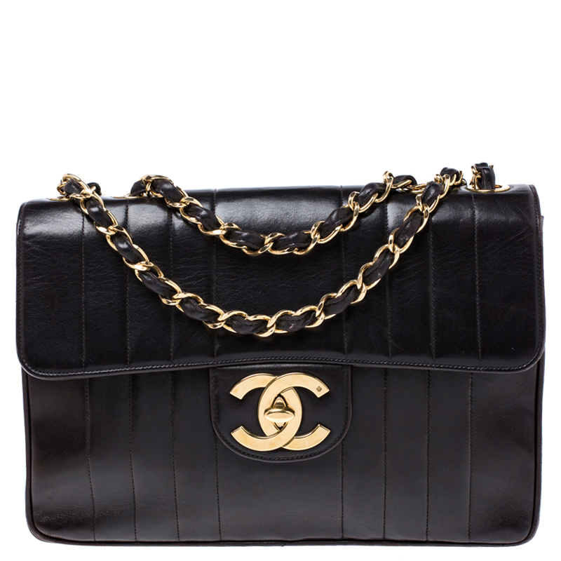 Pre Owned حقيبة شانيل قلاب مزدوج كلاسيك جامبو جلد مبطنة سوداء