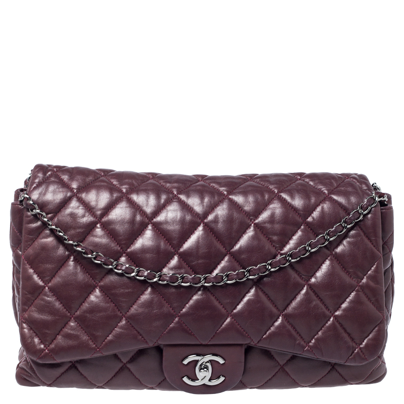 Chanel Burgundy Quilted Leather Maxi 3 Accordion Flap Bag