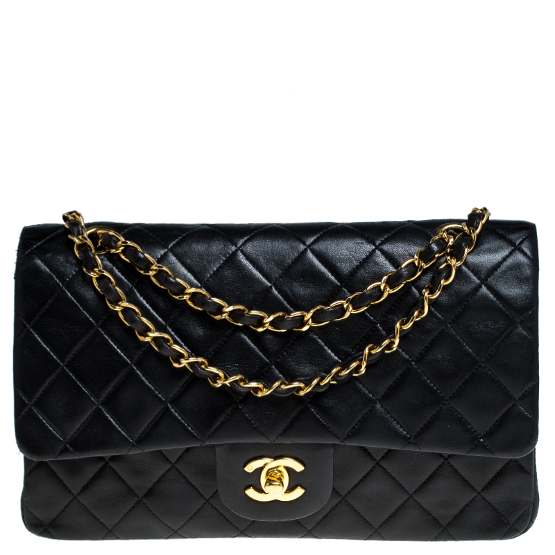 chanel classic double flap quilted medium black