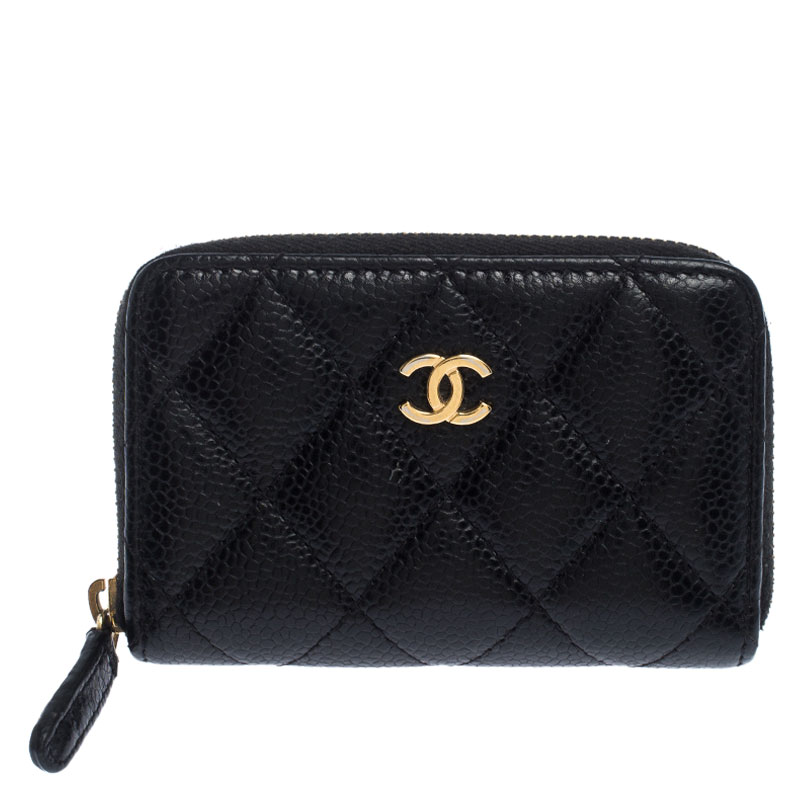 Chanel Black Quilted Leather Zipped Coin Purse