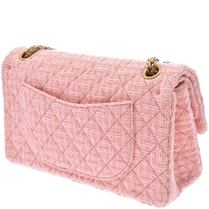 

Chanel Pink Tweed Rose Gold Plated Chain Flap Shoulder Bag