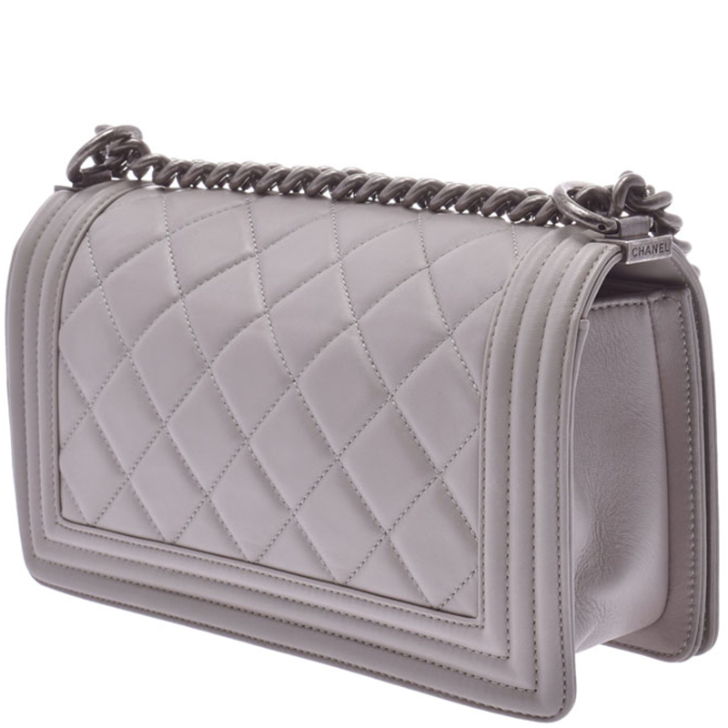 

Chanel Gray Quilted Leather Chain Flap Shoulder Bag, Grey