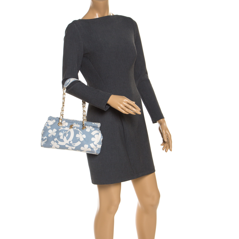 

Chanel Blue/White Camellia Canvas CC Shoulder Bag