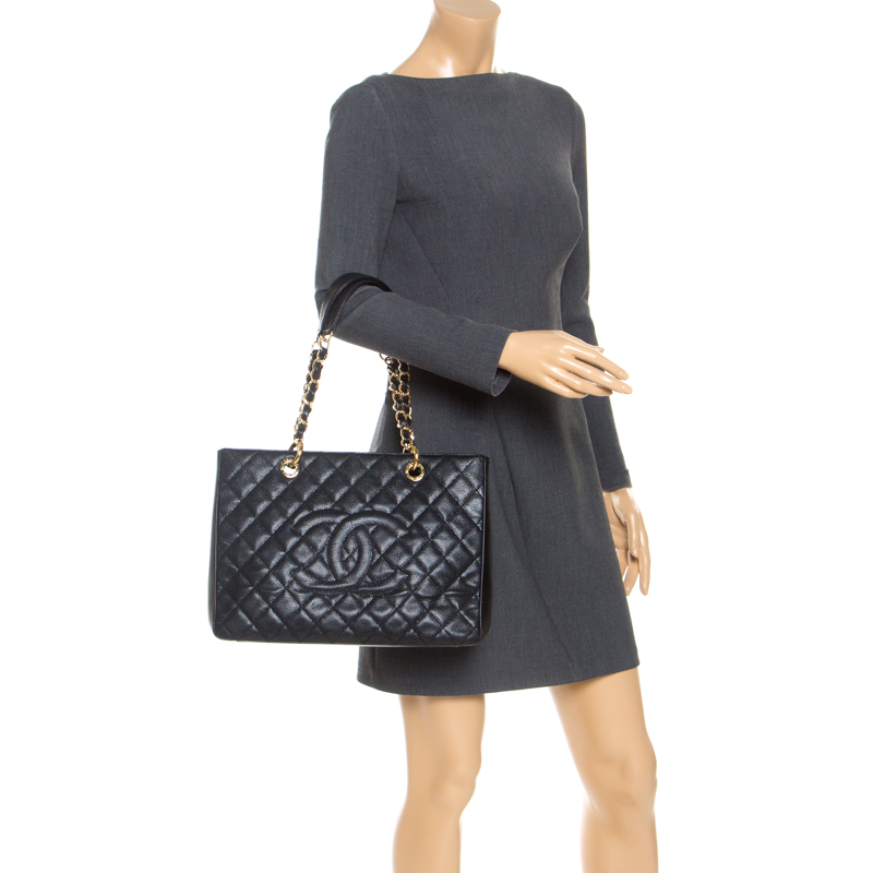 

Chanel Black Quilted Caviar Leather Grand Shopping Tote