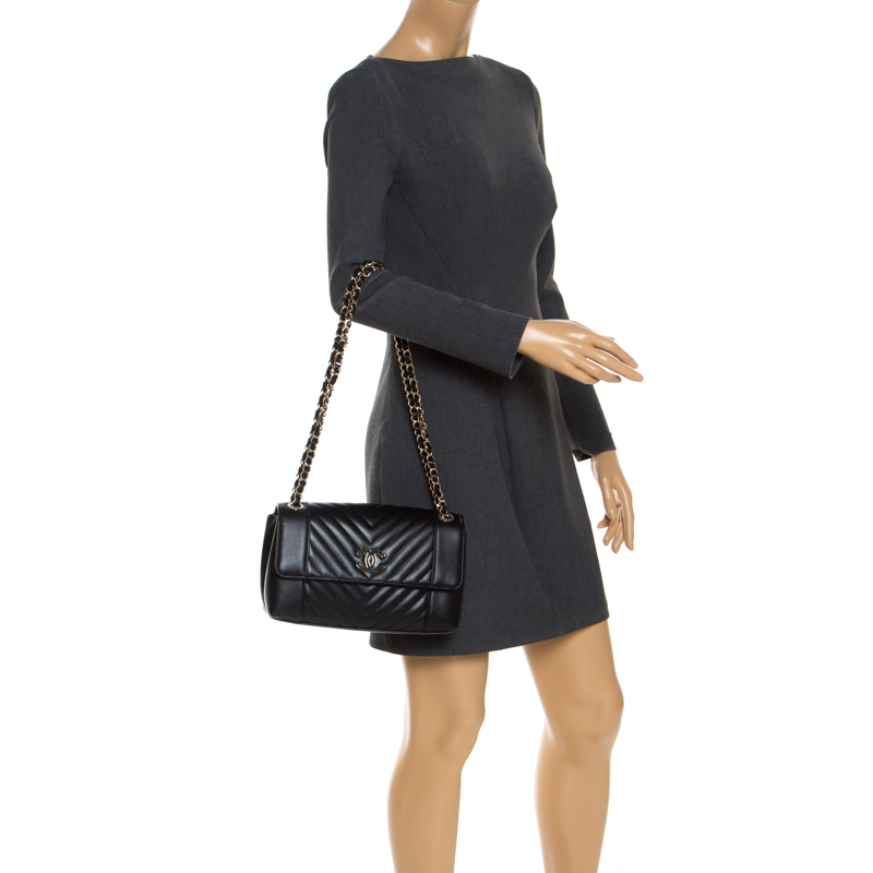 

Chanel Black Chevron Leather Flap Bag