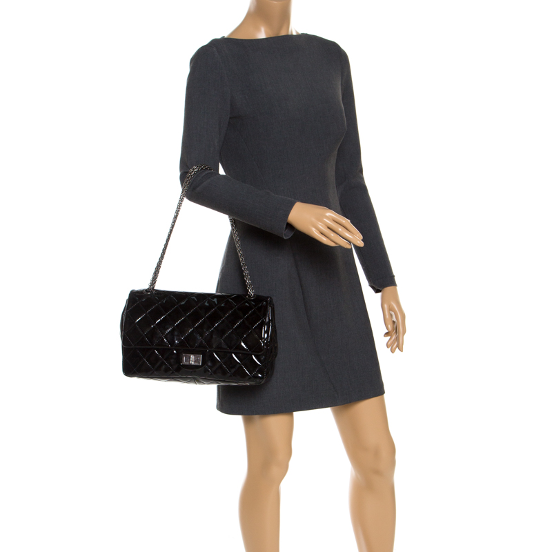 

Chanel Black Quilted Patent Leather Reissue 2.55 Classic 227 Flap Bag