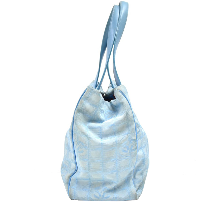 

Chanel Light Blue Jacquard Nylon  Travel Line Tote Bag