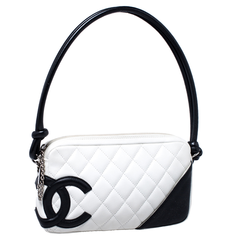 Chanel White Quilted Leather Ligne Cambon Pochette Chanel