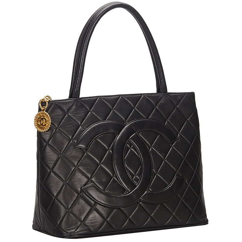 

Chanel Black Lambskin Leather Medallion Tote