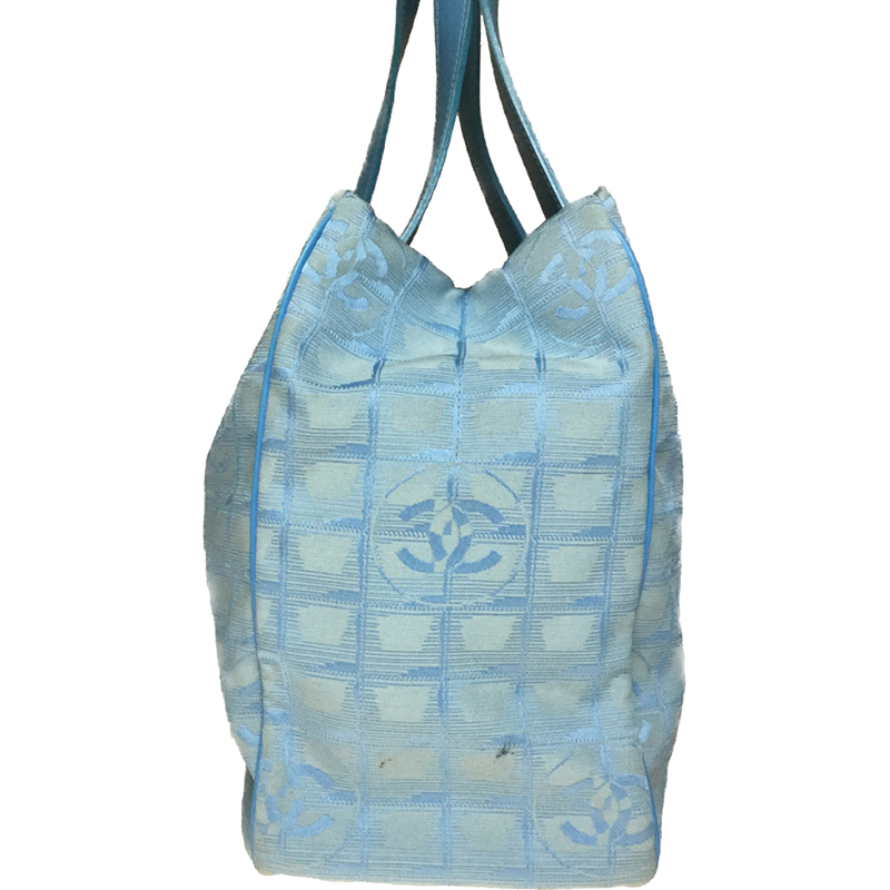 

Chanel Light Blue Nylon New Travel Line Tote MM Bag
