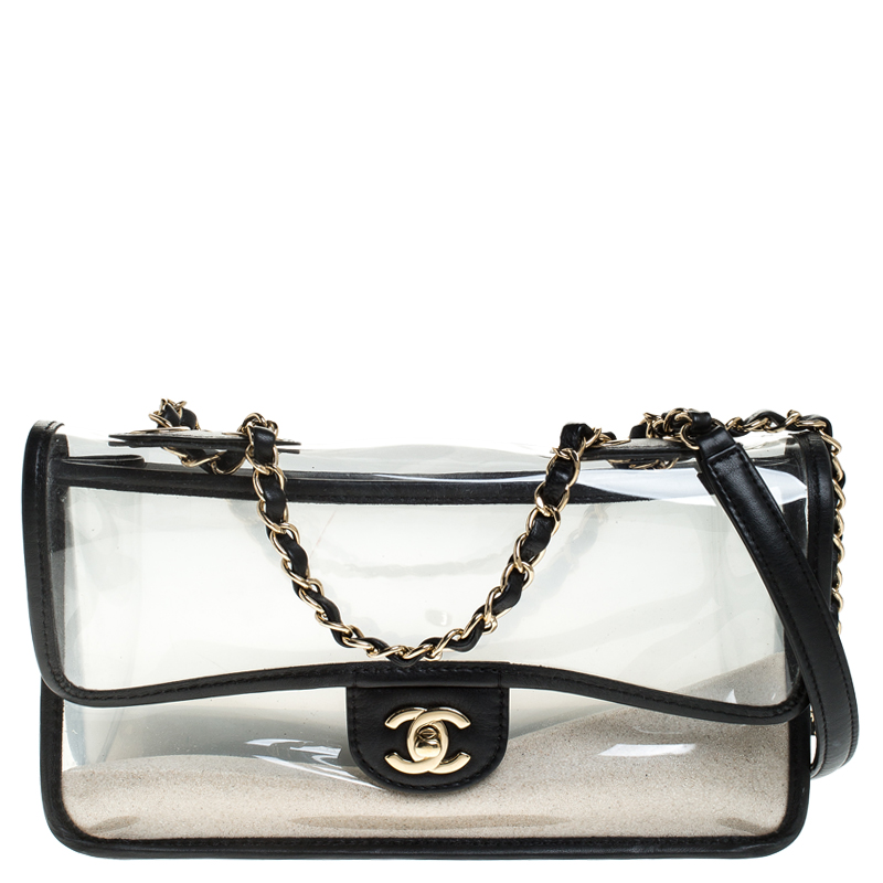 Chanel Black Trasparent PVC and Leather Sand By The Sea Classic Flap  Shoulder Bag