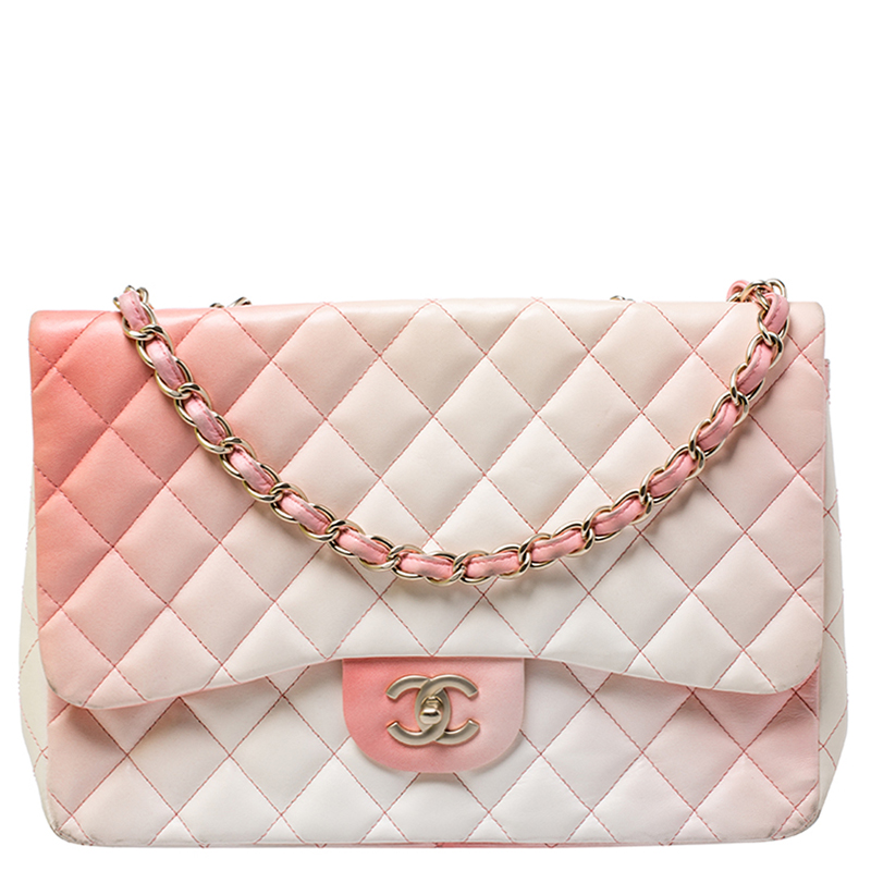 Chanel Off-White/Ombre Quilted Leather Jumbo Classic Single Flap Bag