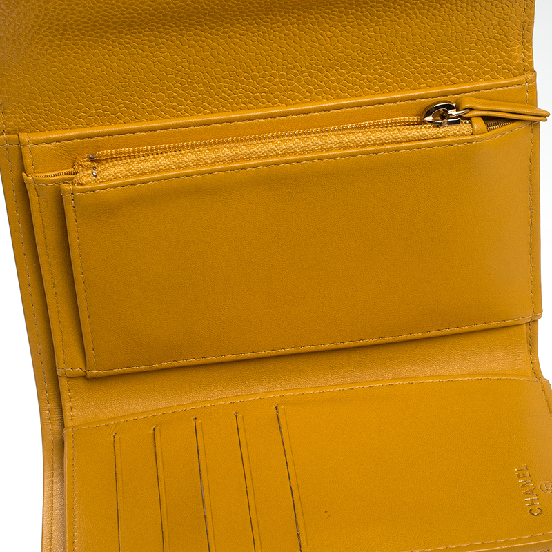 

Chanel Mustard Leather Classic  Flap Wallet, Yellow