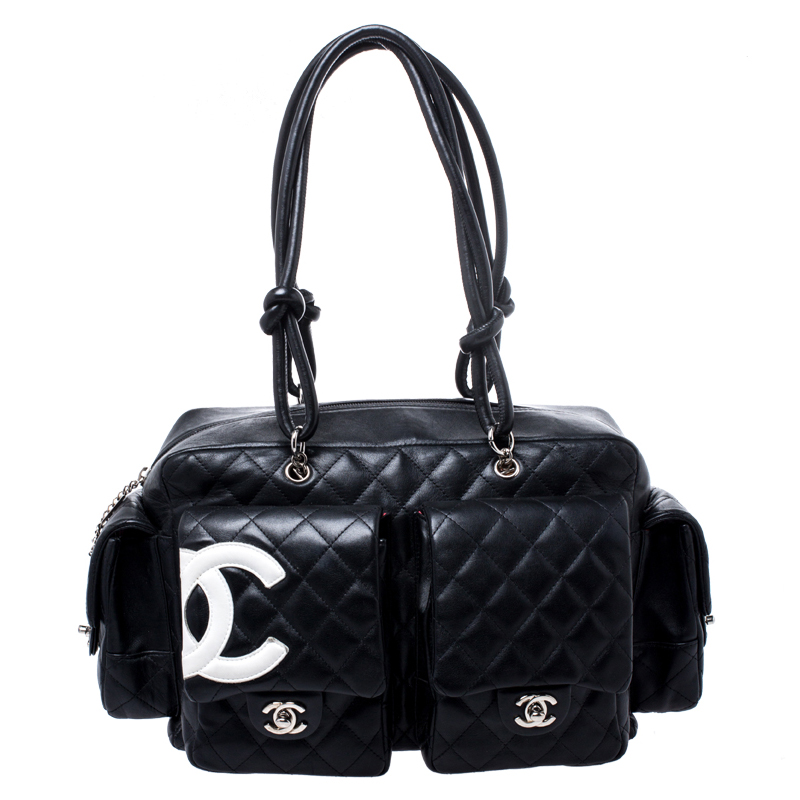 CHANEL Black Quilted Leather Ligne Cambon Reporter Shoulder Bag-US