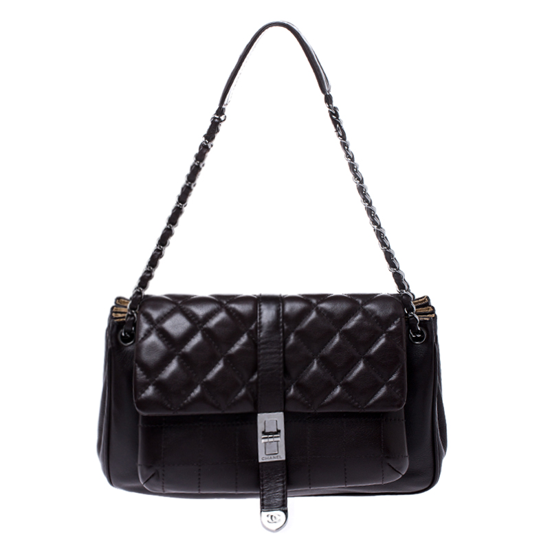 Pre Owned Chanel Dark Brown Quilted Leather Accordion Reissue Flap Bag