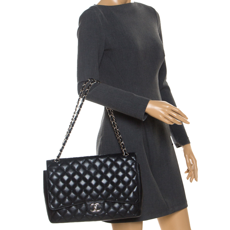 

Chanel Black Quilted Caviar Leather Maxi Classic Double Flap Bag