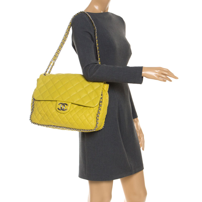 

Chanel Yellow Leather Maxi Chain Around Flap Shoulder Bag