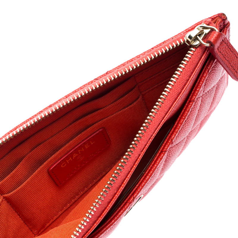 

Chanel Orange Quilted Leather Classic Top Zip Wallet