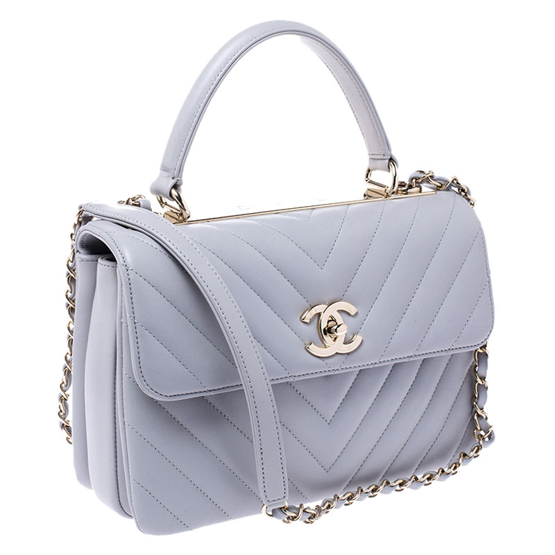 Chanel Grey Chevron Quilted Leather Small Trendy CC Flap Top Handle Bag ...