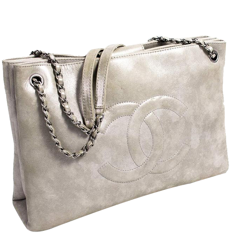 

Chanel Metallic Grey Leather Iridescent Timeless Accordion Tote