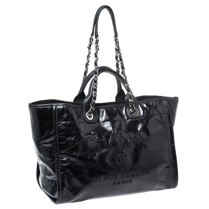 Chanel Black Leather Large Deauville Tote Chanel