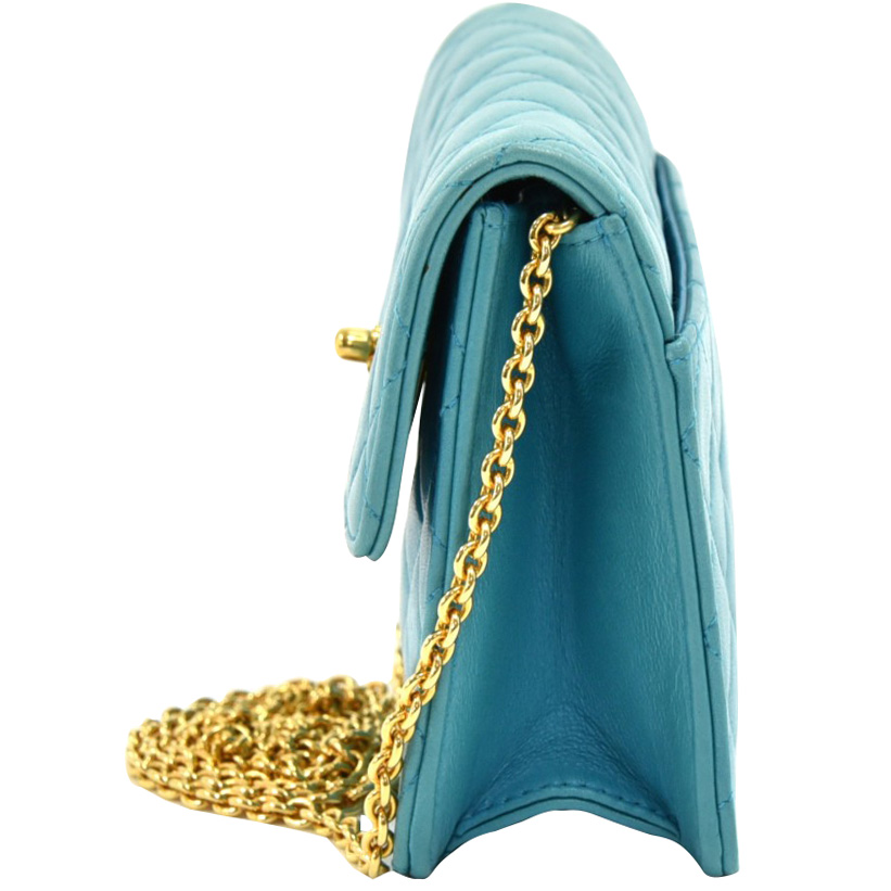 

Chanel Turquoise Leather Mini Flap Chain Clutch, Blue
