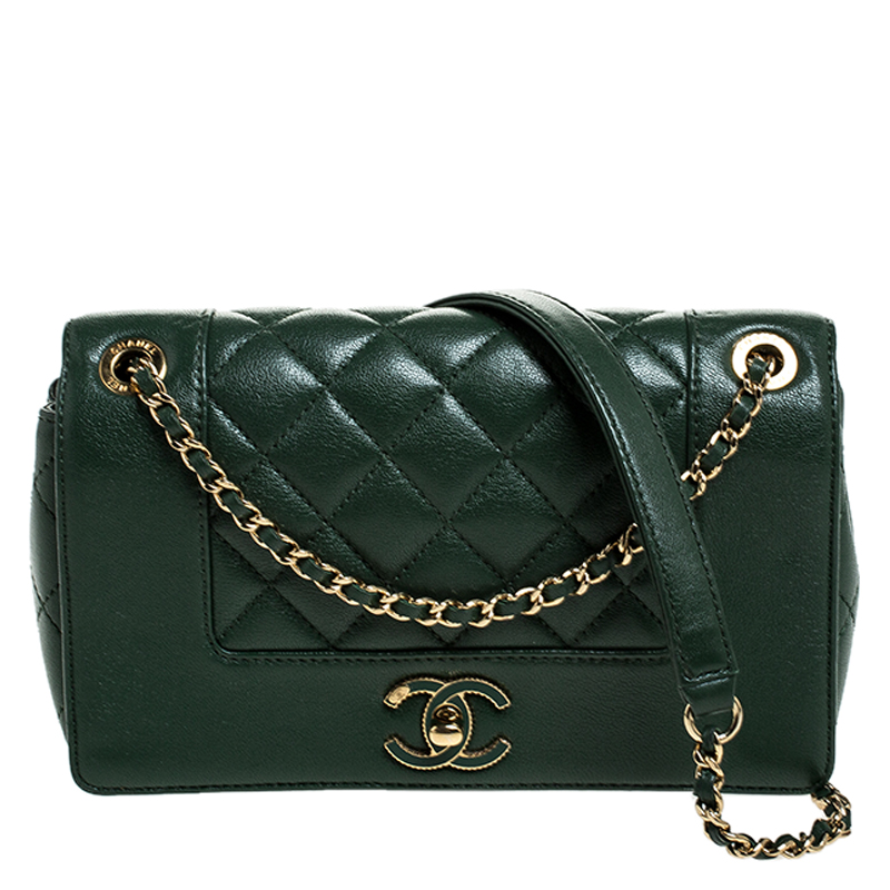 Chanel Green Quilted Leather Mademoiselle Vintage Flap Bag
