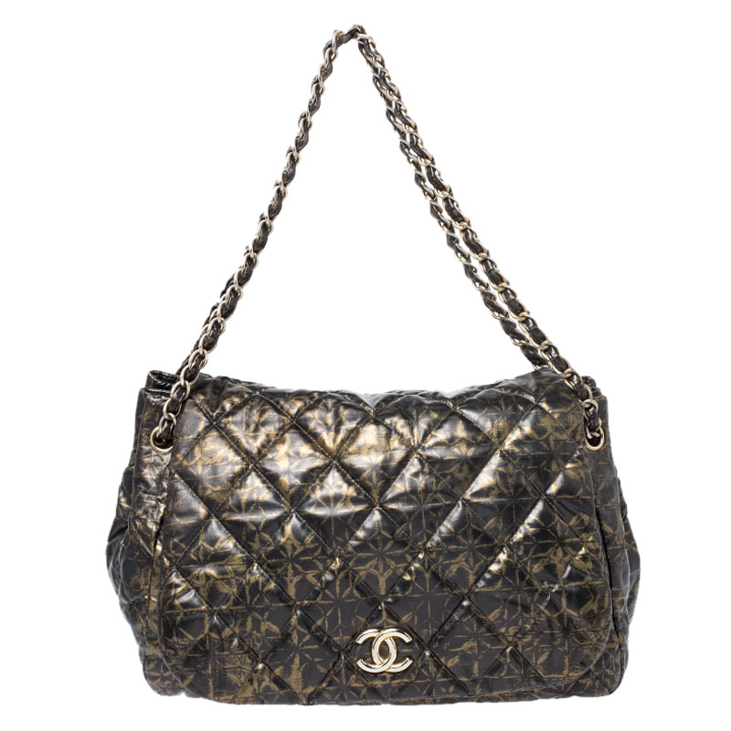 Chanel Metallic Gold Quilted Nylon Accordion Shoulder Bag Medium