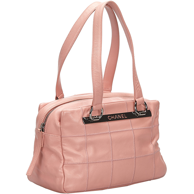 

Chanel Pink Chocolate Bar Leather Top Handle Bag