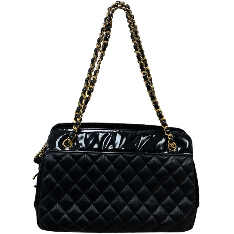 Chanel Black Lambskin Quilted Leather Chain Shoulder Bag