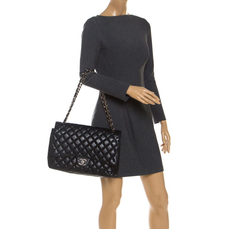 

Chanel Black Quilted Caviar Leather Maxi Classic Double Flap Bag