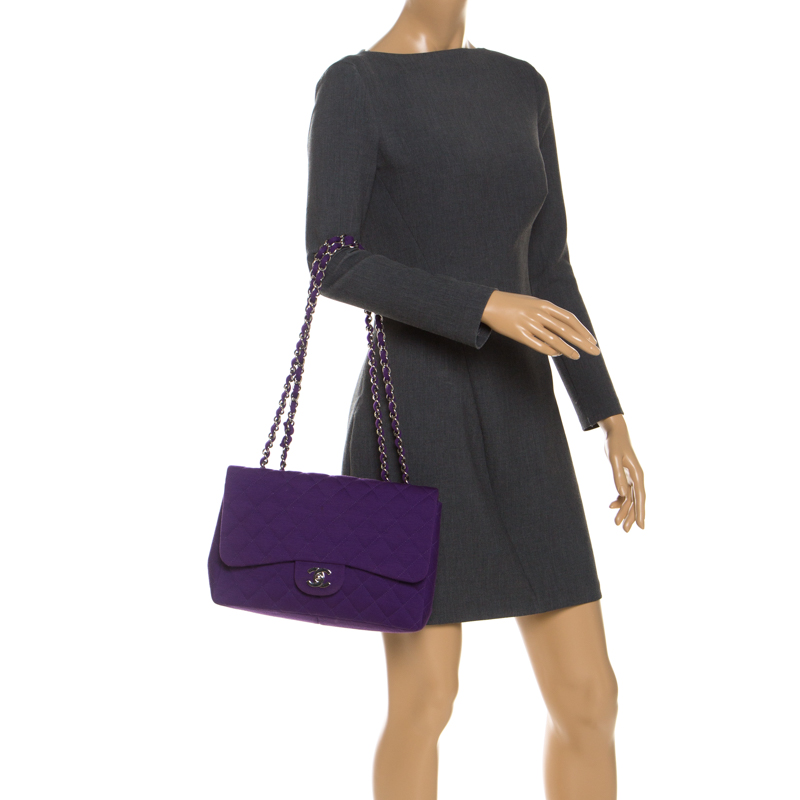 

Chanel Purple Quilted Jersey Jumbo Classic Single Flap Bag