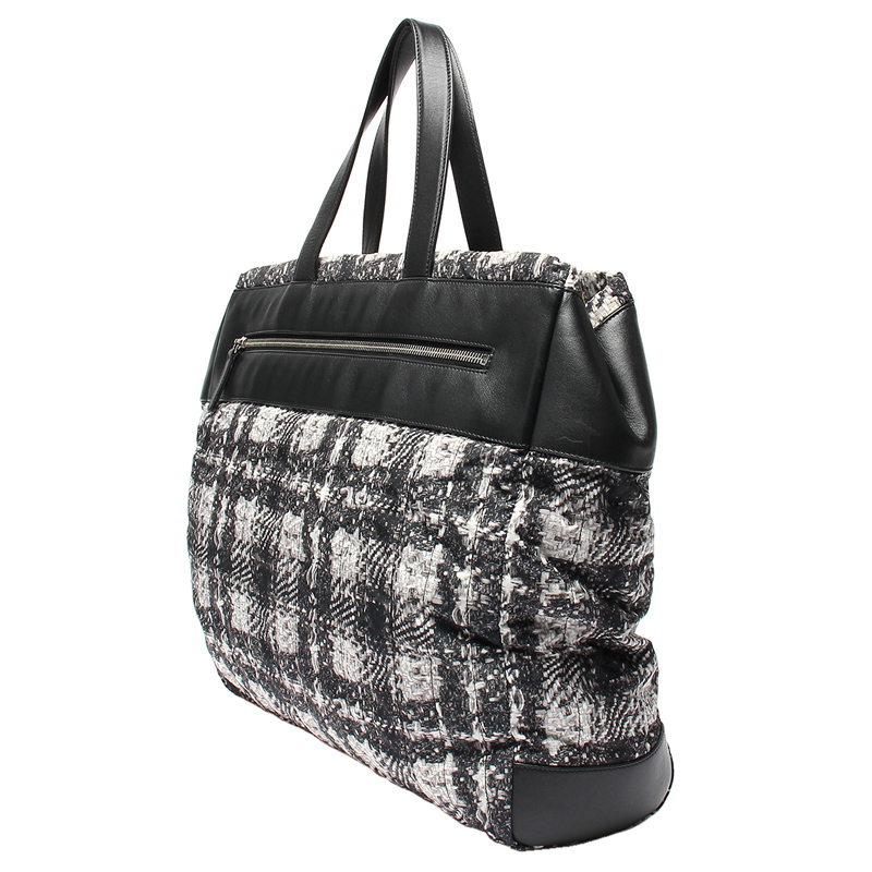 

Chanel Black/Grey Tweed Print Nylon Tote