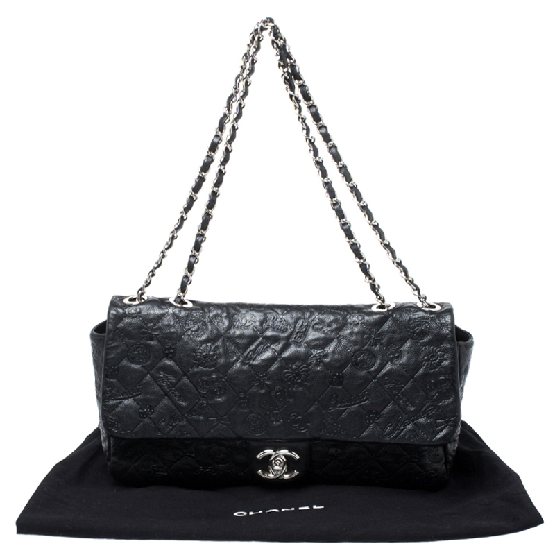 Chanel Black Lucky Charm Embossed Leather CC Flap Bag