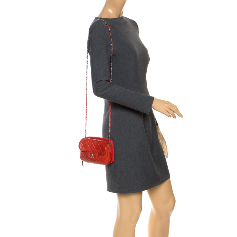 

Chanel Red Leather Mini Classic Double Bag
