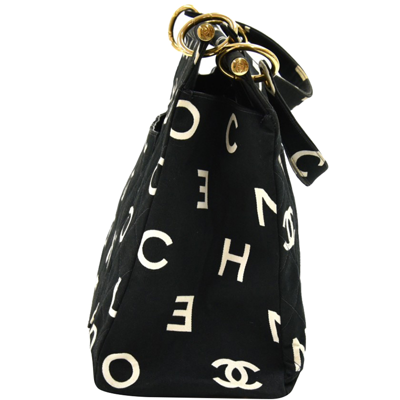 

Chanel Black/White Quilted Cotton Canvas Tote Bag