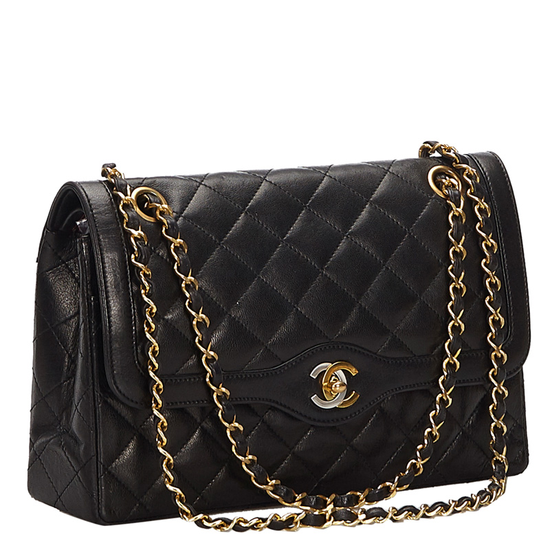 

Chanel Black Matelasse Leather Double Flap Shoulder Bag