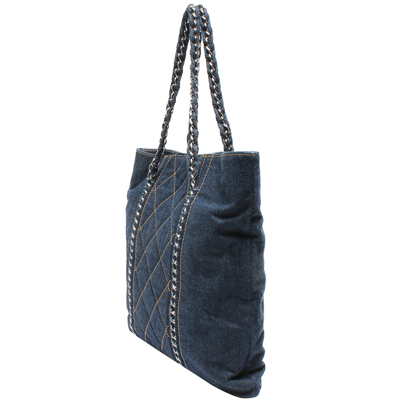 

Chanel Blue Denim Chain Tote Bag